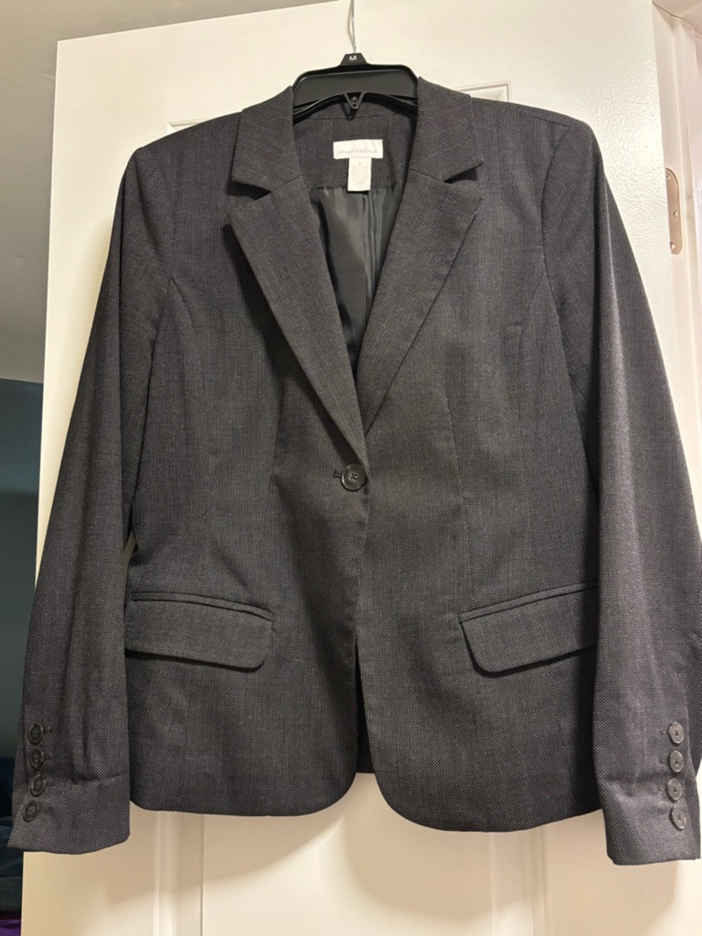 Charter Club Black with Subtle White Dots Lined Blazer size 6